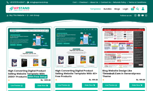 Template Selling website Design with 10+ Templates and 2000+ Digitel Products