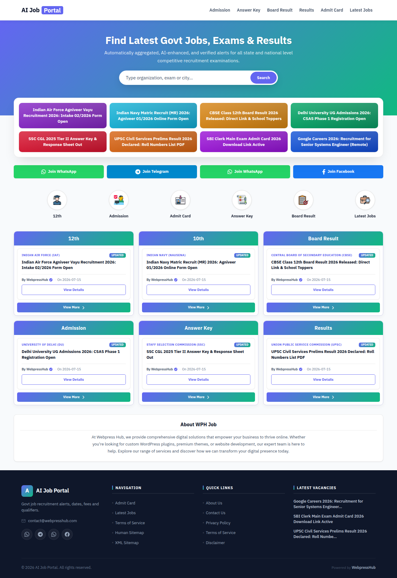 AI Job Portal - AdSense Ready 100% AI Automatic Job & Result Posting Website